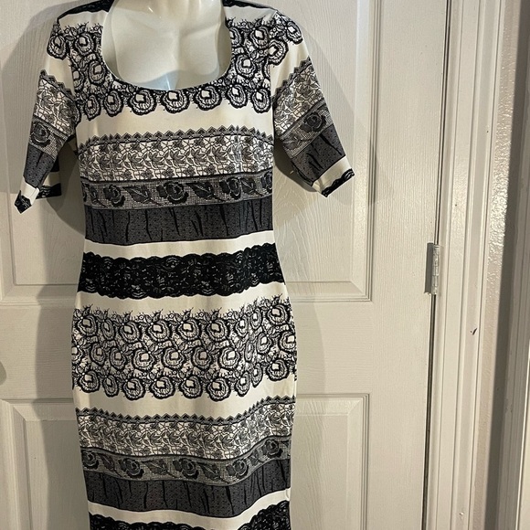 Kim Kardasian Dresses & Skirts - Karl Lagerfeld Black and White Lace Stripe Midi Dress